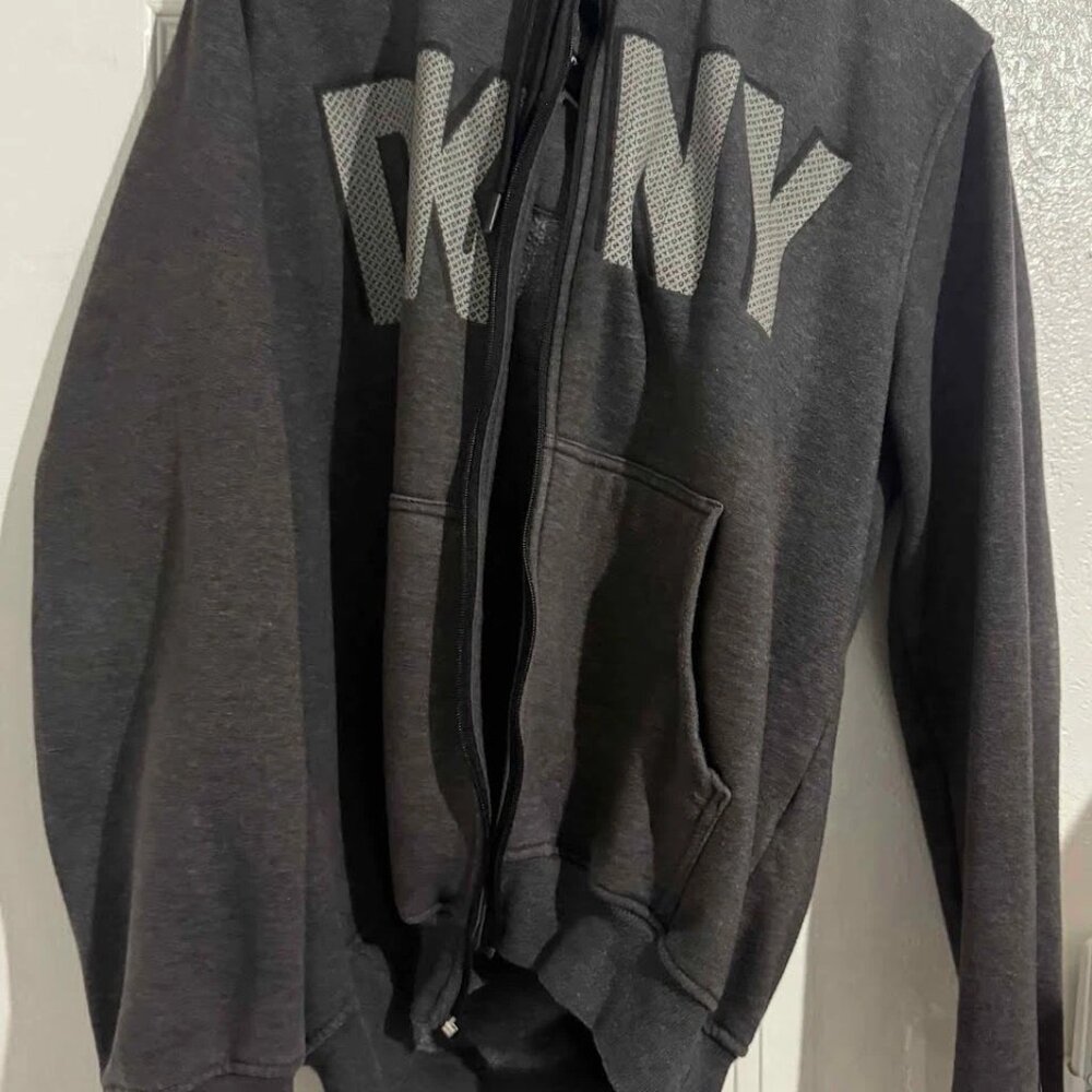 DKNY - Men's Full-Zip Heather Gray Hoodie Size Large BROKEN ZIPPER